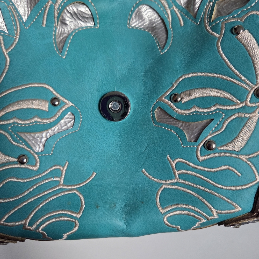Western Rhinestone Turquoise Brown Conceal Carry Buckle Floral Women's Handbag - Picture 8 of 16